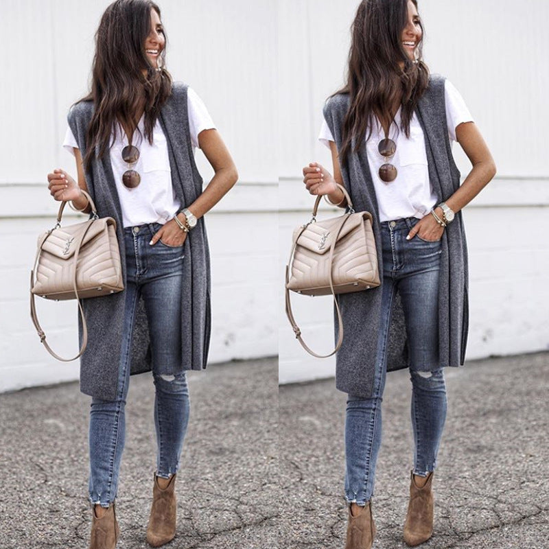 Women's Cardigan Fashion Medium and Long Sleeveless Vest Women