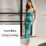 Women's Tube Satin Backless Strapless Dress with Print