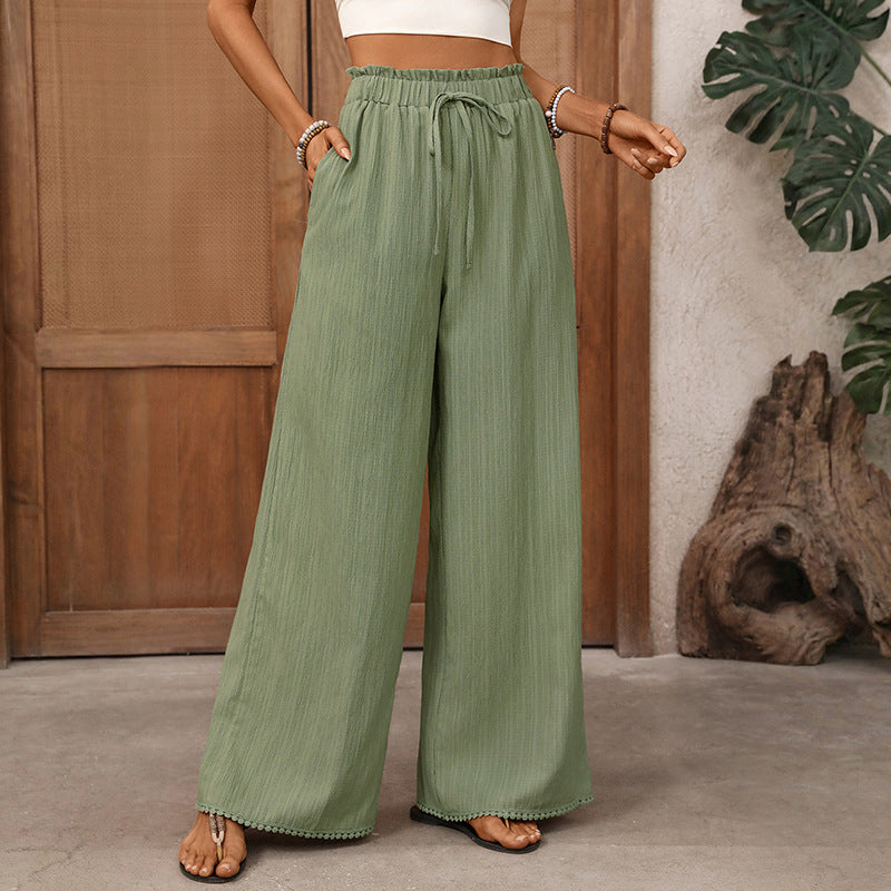 Women's Casual Pants Elastic Solid Color Wide Leg Pants