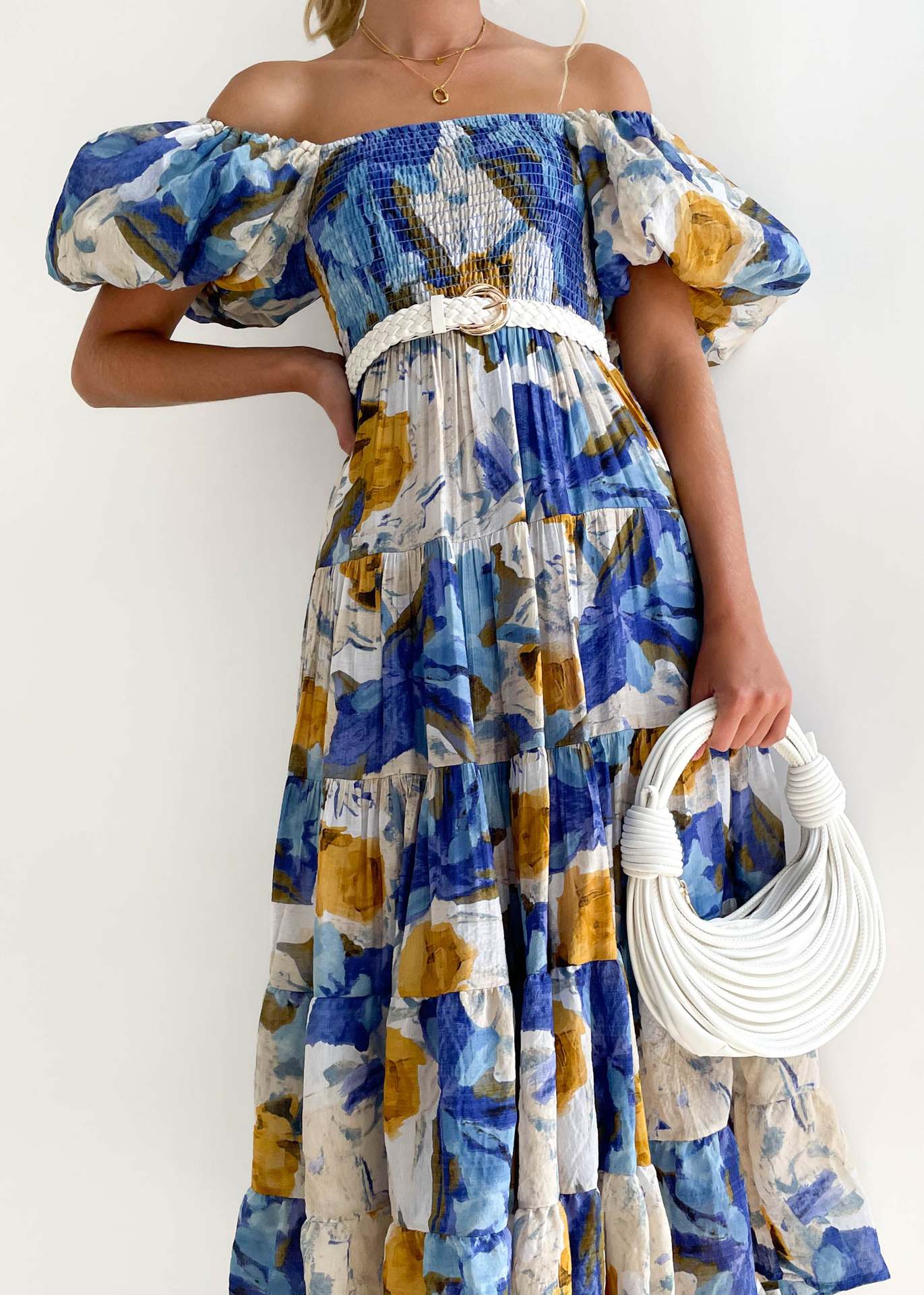 Offshoulder Printed Bubble Sleeve Dress for Women