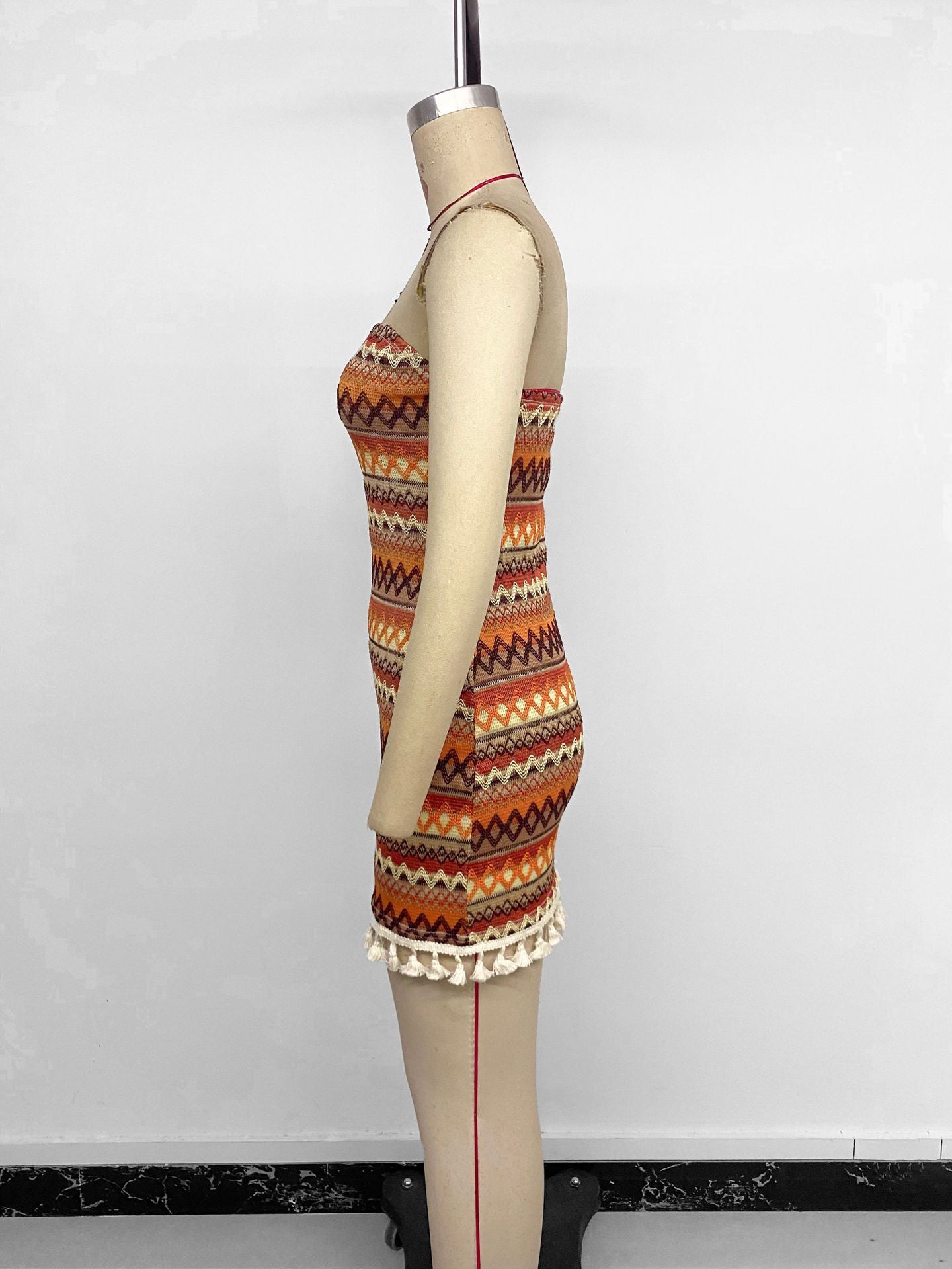 Women Sexy Short Tube Top Striped Fringed Dress