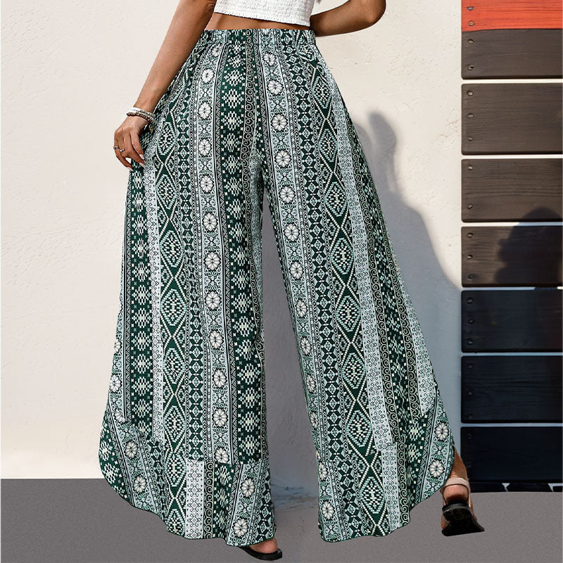 Summer Printed Lotus Edge Wide Leg Pants Split Pants