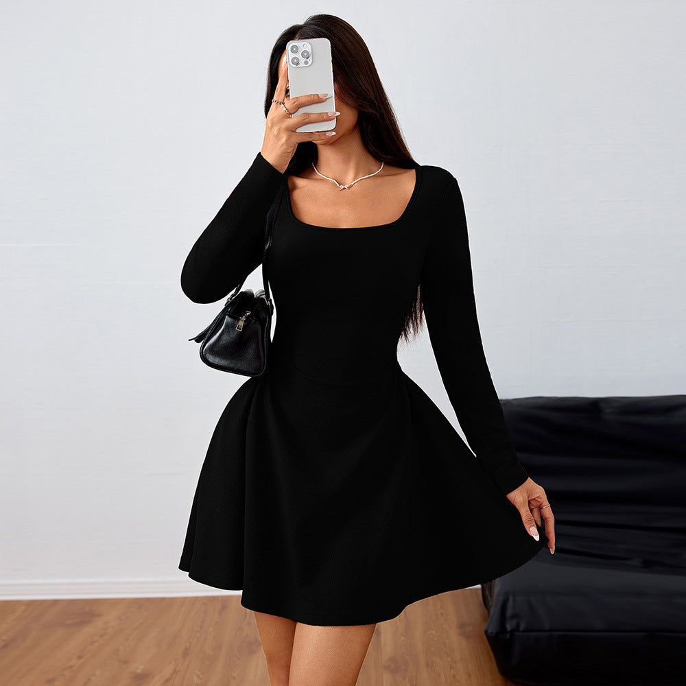 Women's Square Neck Elegant Dress High Waist Dress