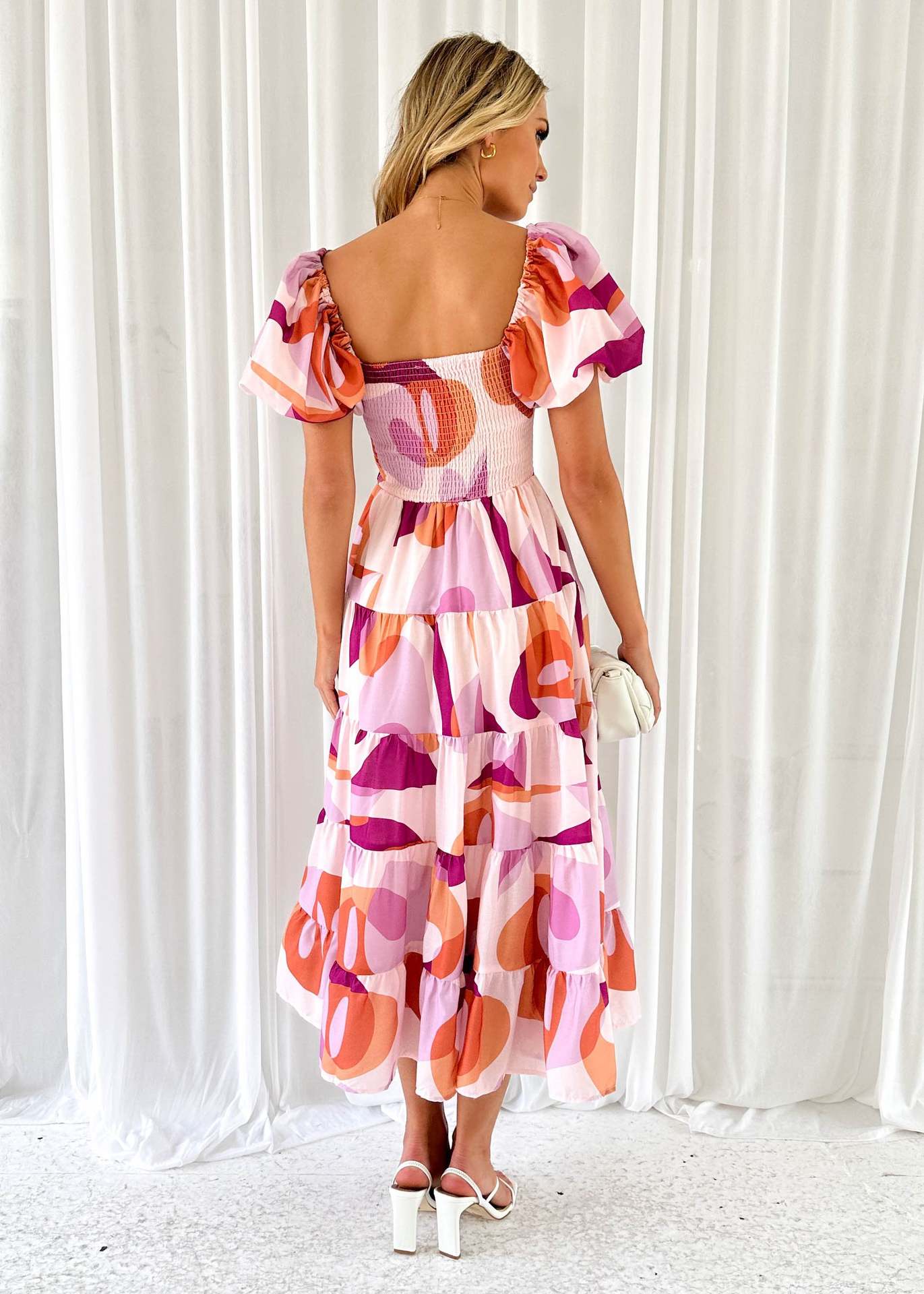 Offshoulder Printed Bubble Sleeve Dress for Women