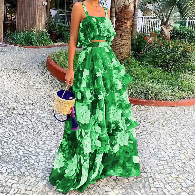 Elegant and Slim Ruffle Edge Cake Skirt Set