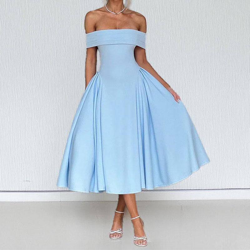 Women Casual Elegant Solid Color Off-Shoulder Dress Long Dress
