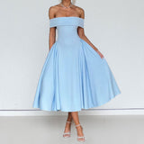 Women Casual Elegant Solid Color Off-Shoulder Dress Long Dress