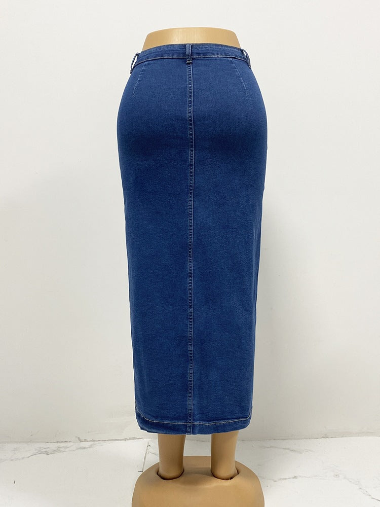 Women's Button Irregularly Split Denim Skirt