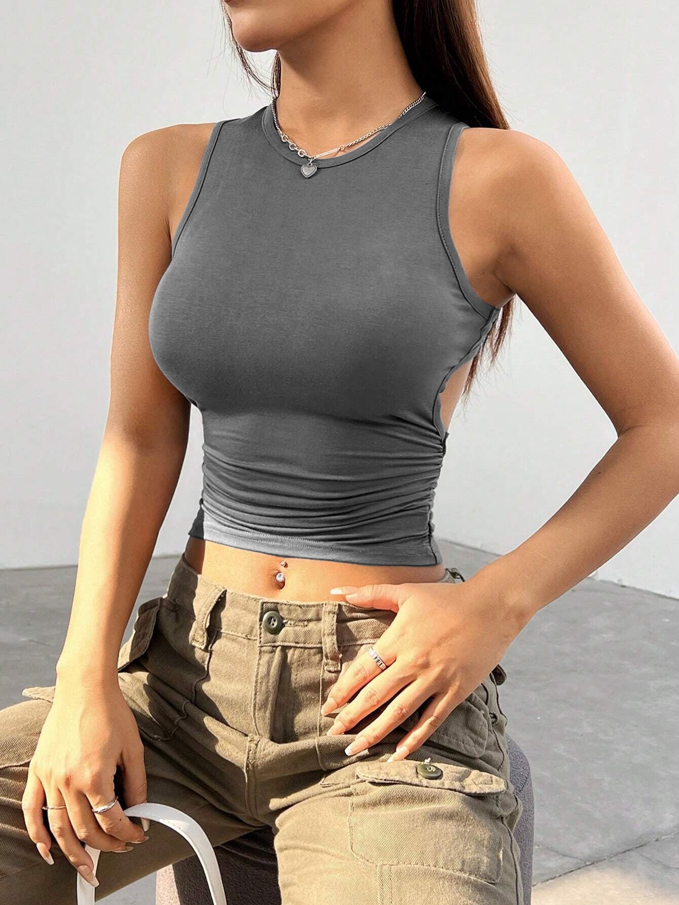Summer Solid Color Tight Short Sleeveless Vest Top