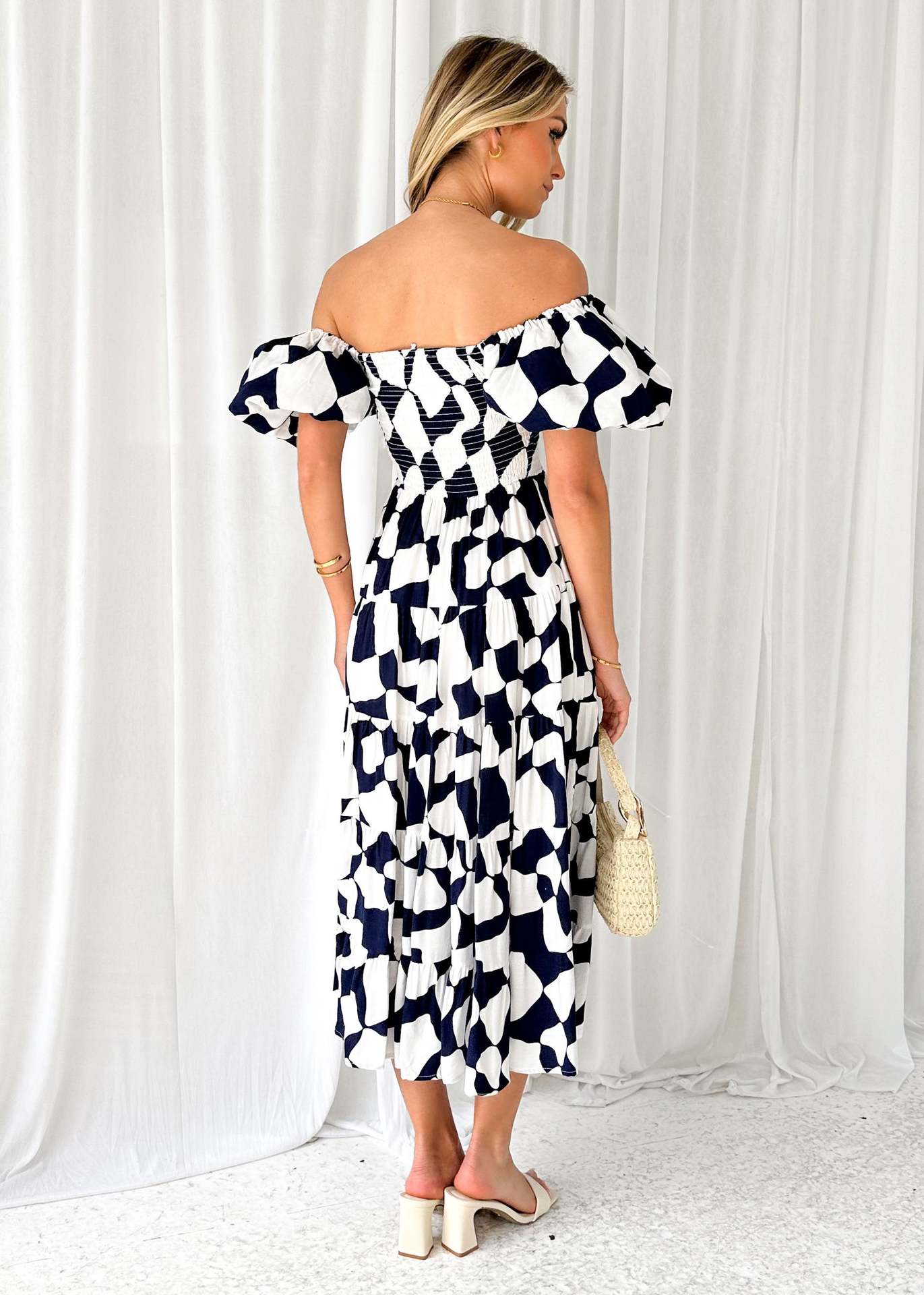 Offshoulder Printed Bubble Sleeve Dress for Women