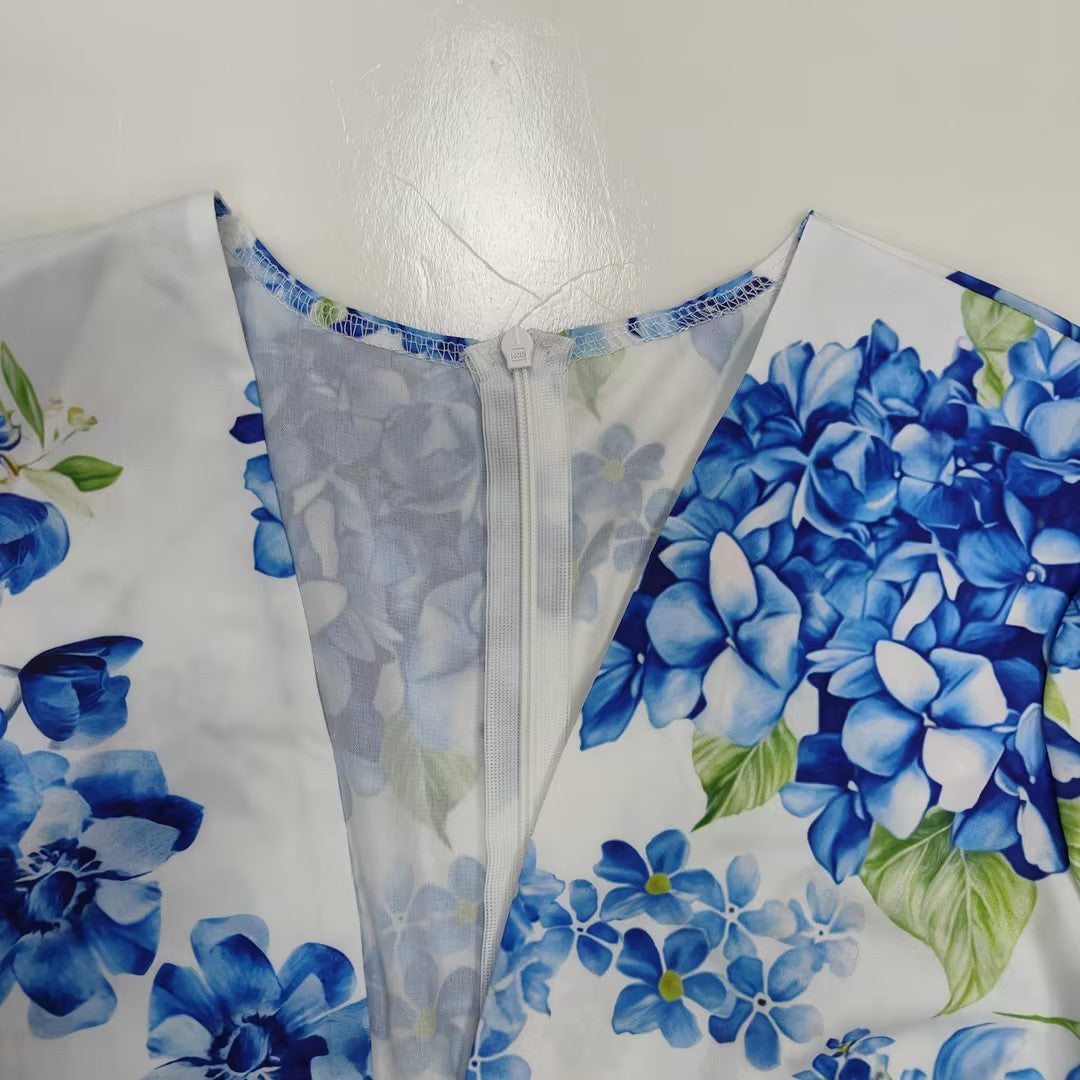 Women's Elegant Fashion V-neck Bubble Sleeve Ruffle Edge Dress