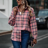 Ladies Casual Loose Boyfriend Plaid Shirt