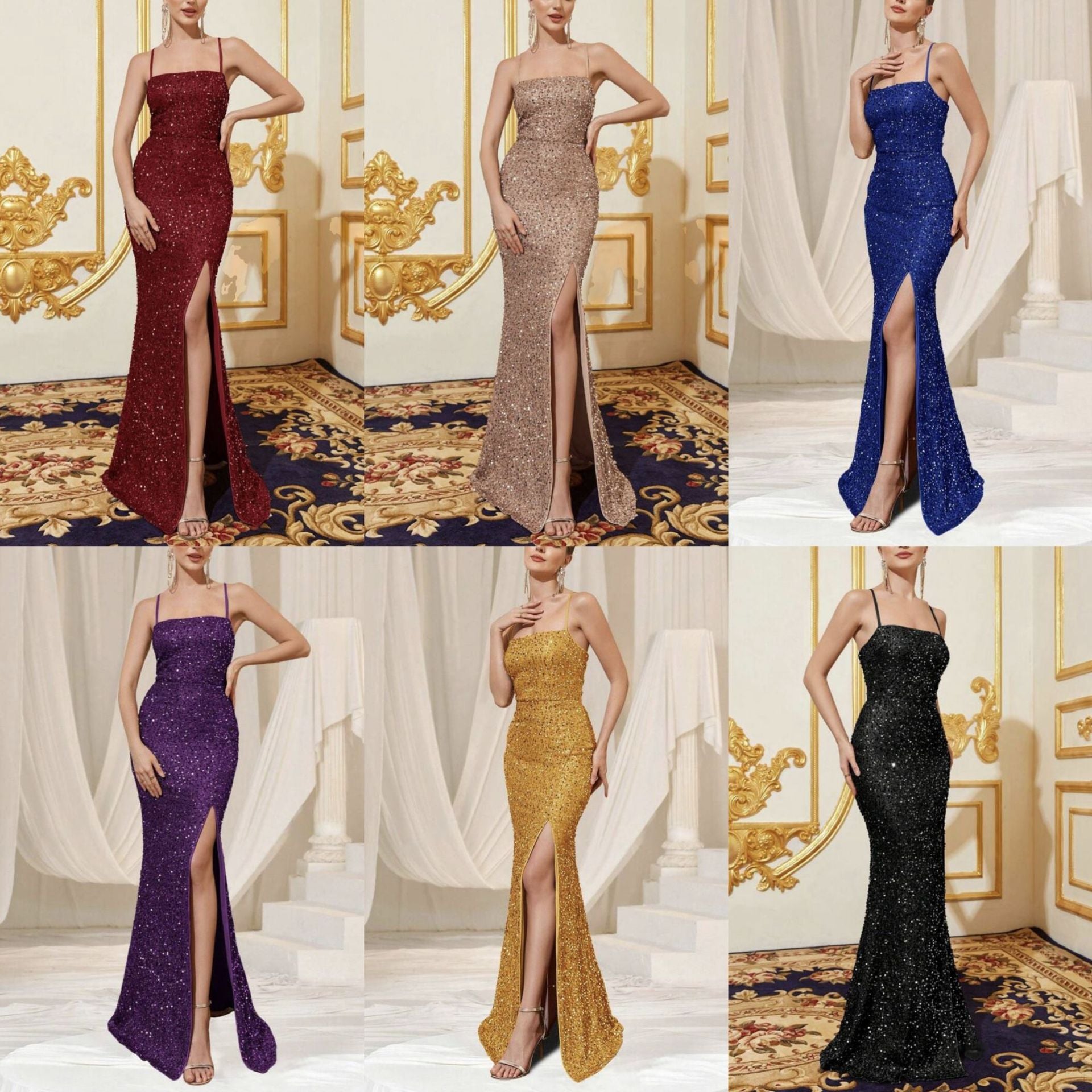 Sequin Slit Dress Slip Evening Dress