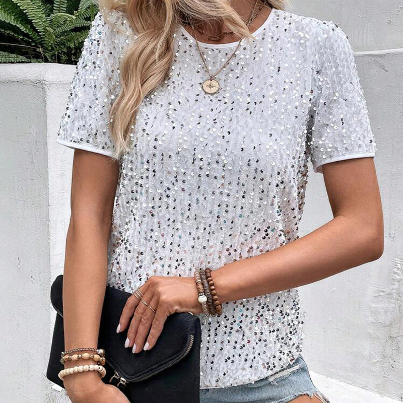 Short Sleeve Bag Neck Crew Neck Top Women's T-Shirt