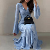 Womenv Vacation V Neck Print Midi Dress