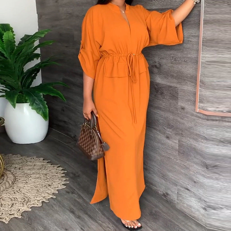 Women's Casual Solid Color V-neck Strap Slim Dress