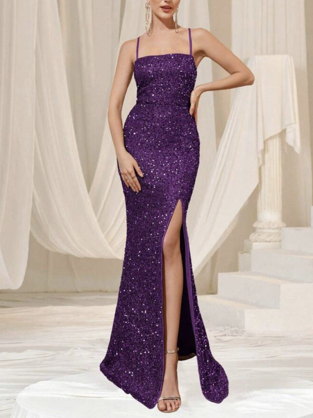 Sequin Slit Dress Slip Evening Dress