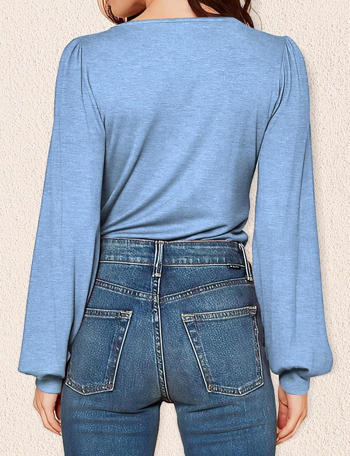 Women's Shirt V-Neck Loose Casual Long Sleeve Top