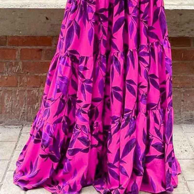 Womens Lotus Leaf Sleeve Print Long Dress