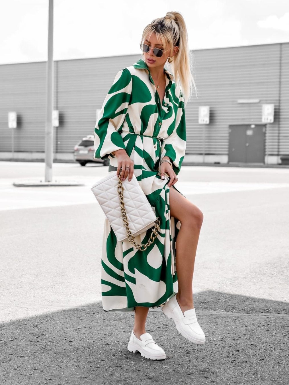 Womens Loose Single-Breasted Long Sleeve Long Dress Dress