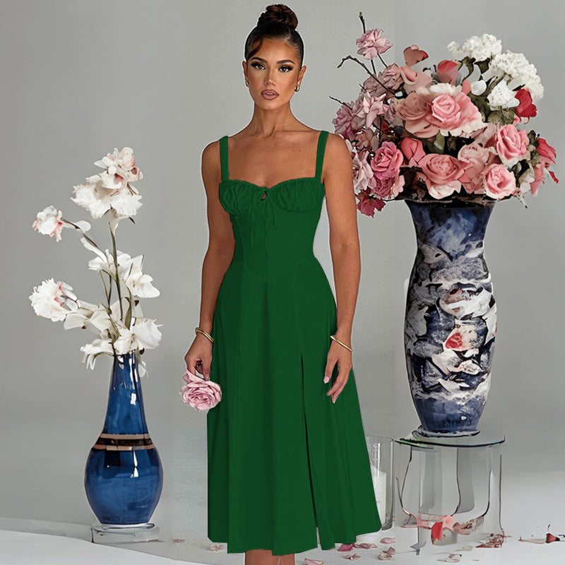 Women's Summer Fashion Casual Lace-up Slim Split Suspender Dress