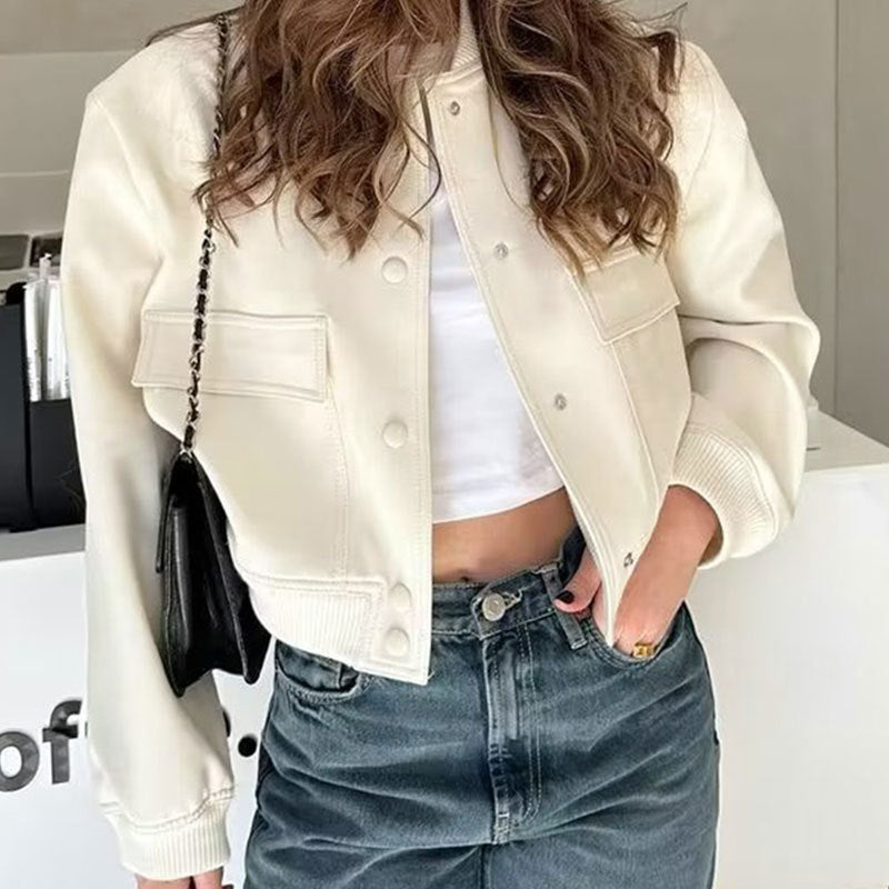 Women's Casual Stand-up Collar Solid Color Pocket Jacket