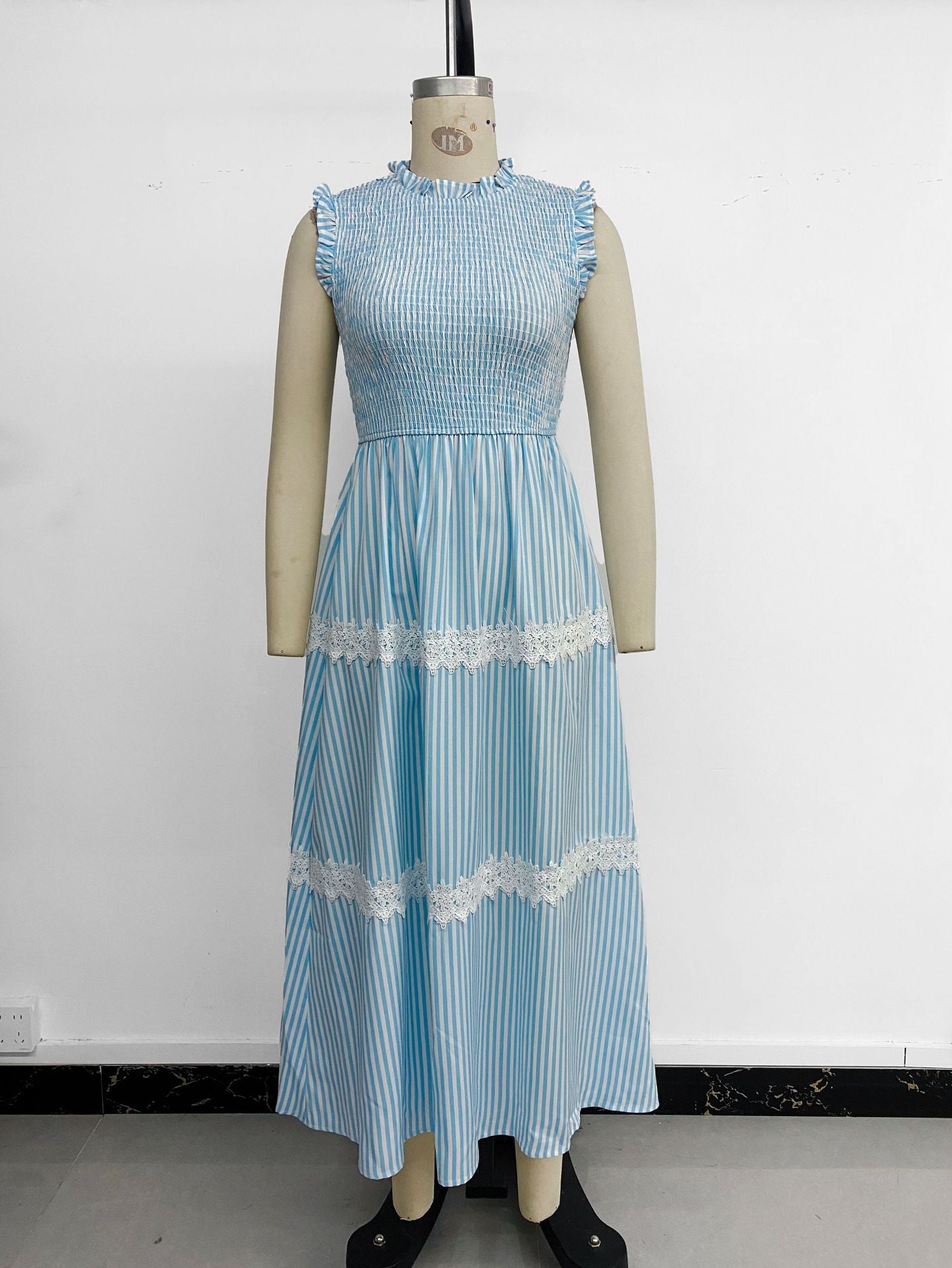 Casual Women's Lace Sleeveless Striped Dress