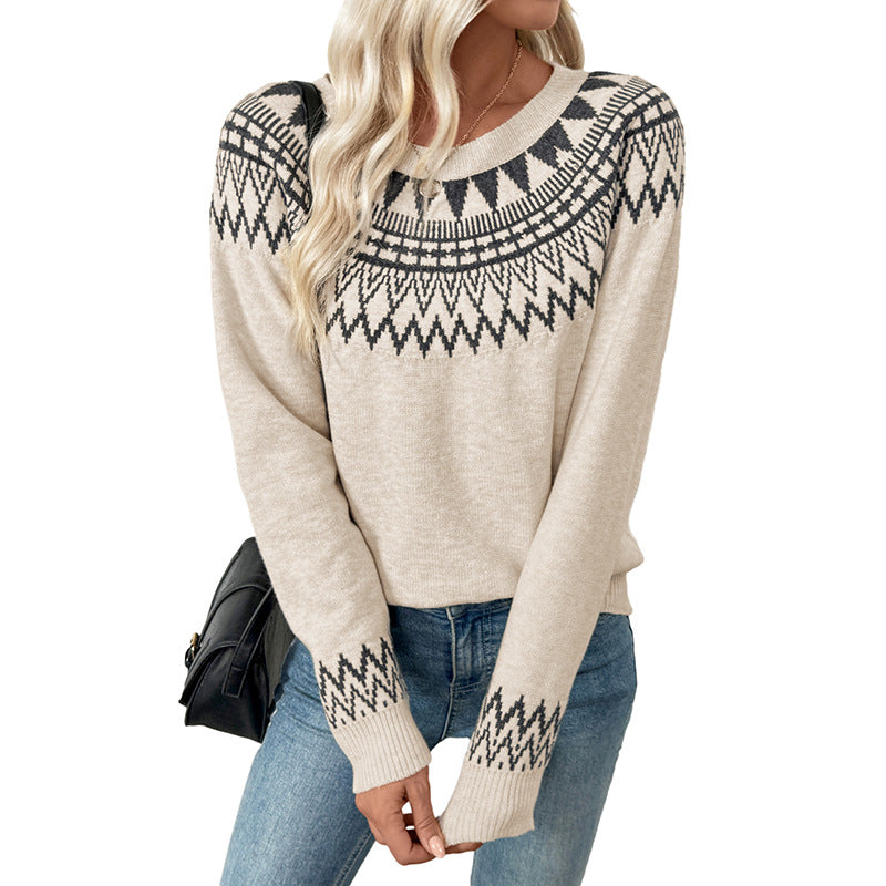 Casual Vintage Knitted Sweater Loose Crew Neck Sweater