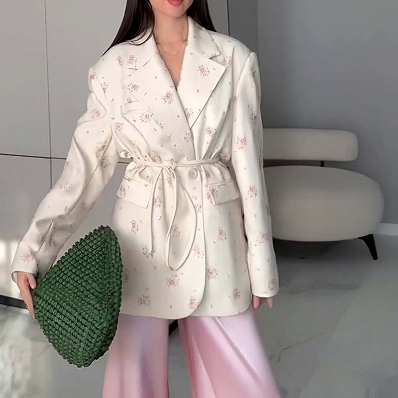 Women's Solid Color Lace-up Suit Collar Coat