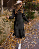Women Vintage Crew Neck High Waist Roller Dress Lantern Sleeves