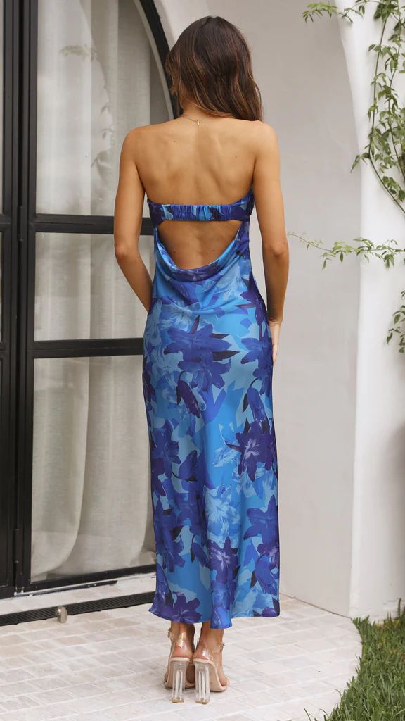 Women's Tube Satin Backless Strapless Dress with Print