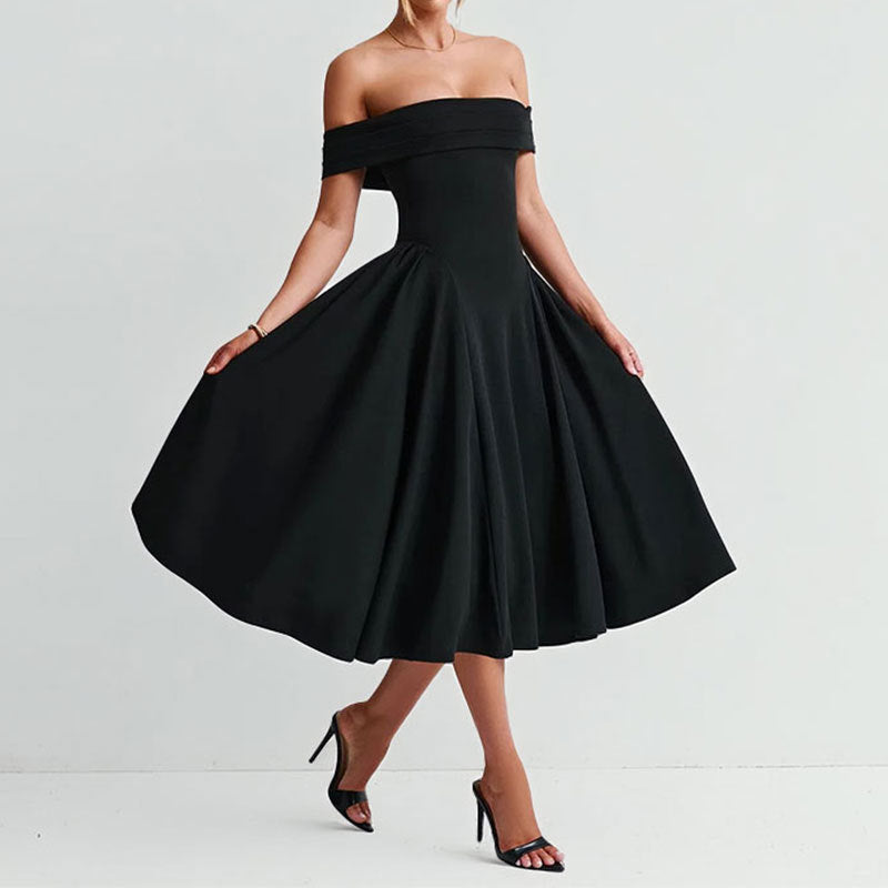 Women Casual Elegant Solid Color Off-Shoulder Dress Long Dress