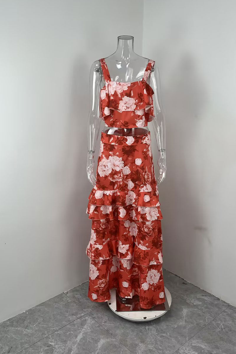 Elegant and Slim Ruffle Edge Cake Skirt Set