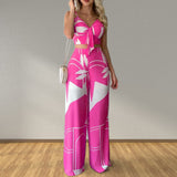Sexy V-Neck Printed Tank Top Wide Leg Pants Set