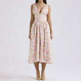 Fashion Backless Print Suspender Dress Long Dress