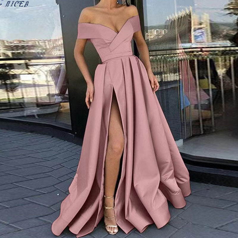 Satin Solid Color Deep V Dress Dress Evening Dress