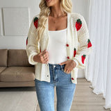 Cardigan Women's Strawberry Jacquard Knitted Sweater