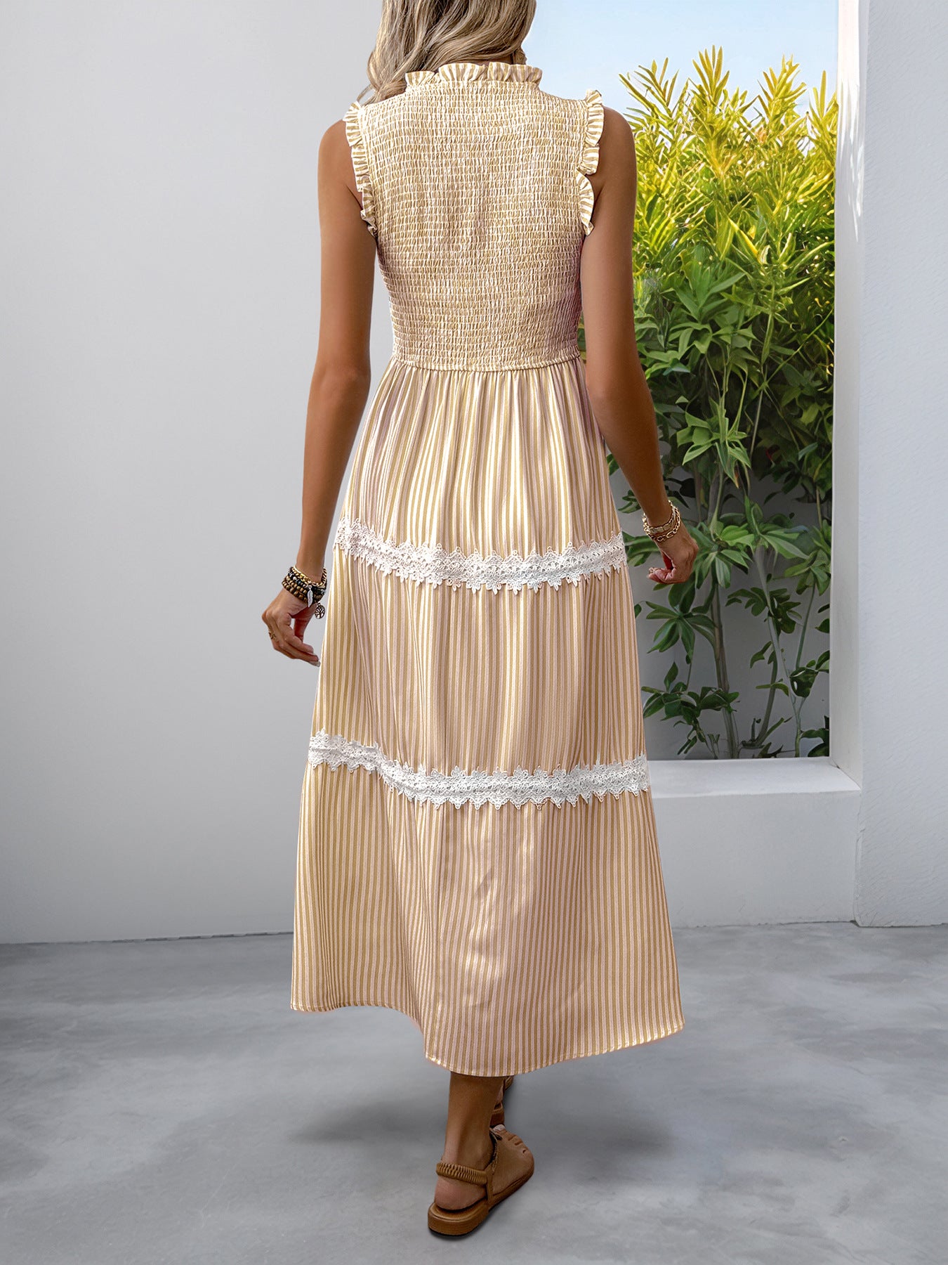 Casual Women's Lace Sleeveless Striped Dress