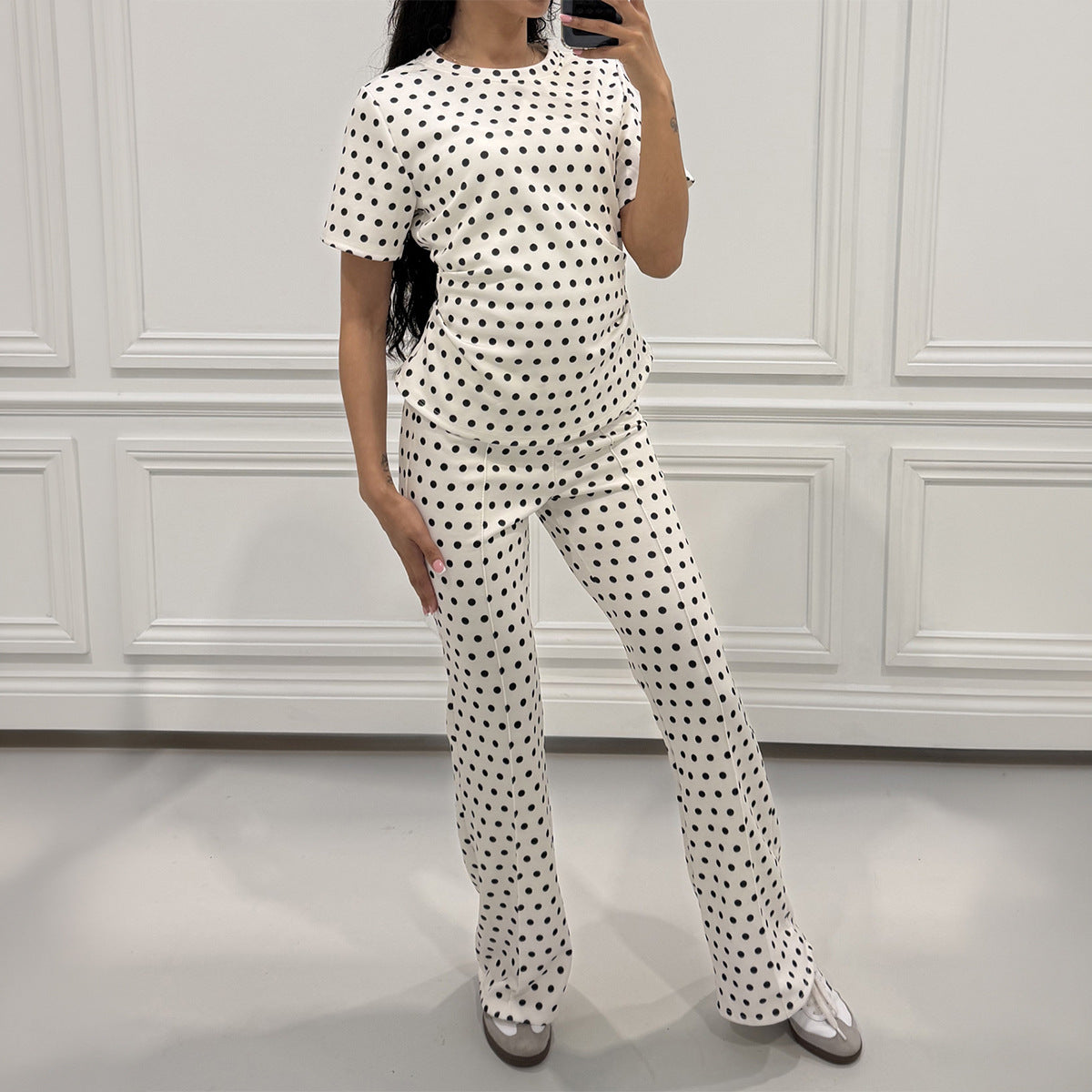 Women's Vintage Light Crew Neck Polka Dot Set