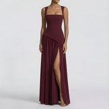 Women's Summer Elegant Slim Fit Solid Color Waist Split Dress