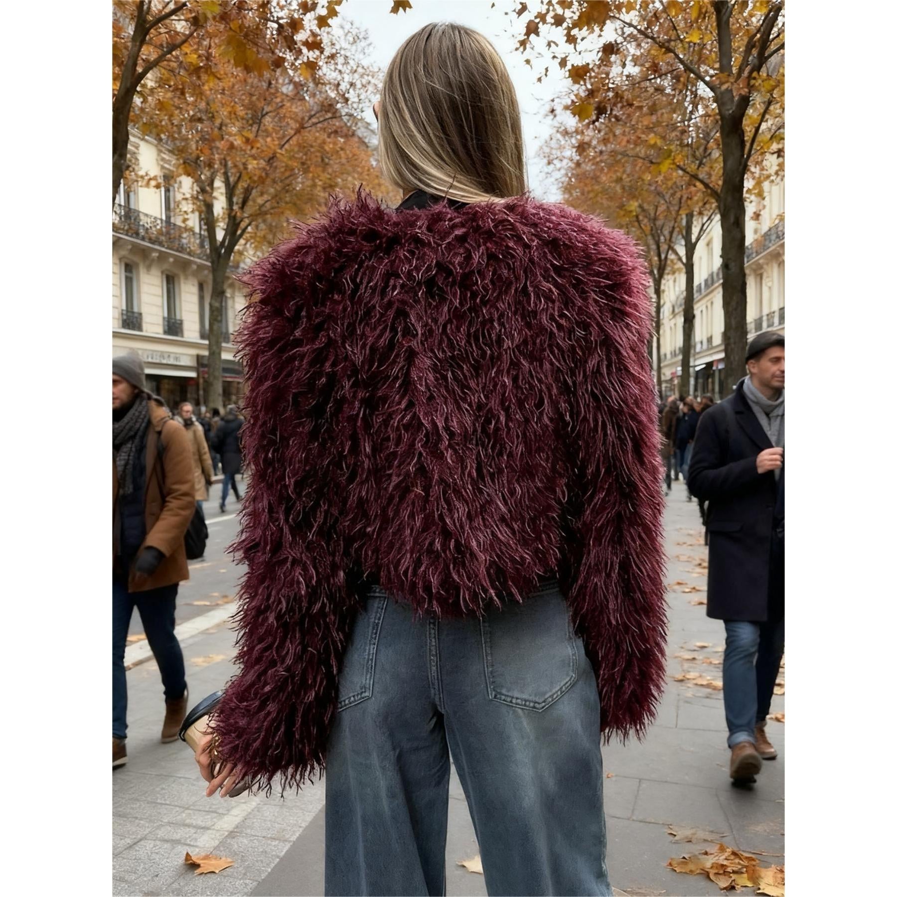 Women Shaggy Faux Fur Cropped Jacket, Long Fluffy Mongolian Faux Fur Open Front Short Coat, Trendy Fall Winter Streetwear Outerwear for Night Out Party