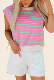 Sachet Pink Striped Crew Neck Cap Sleeve T Shirt