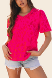 Rose Leopard Frilly V Neck Short Sleeve Blouse