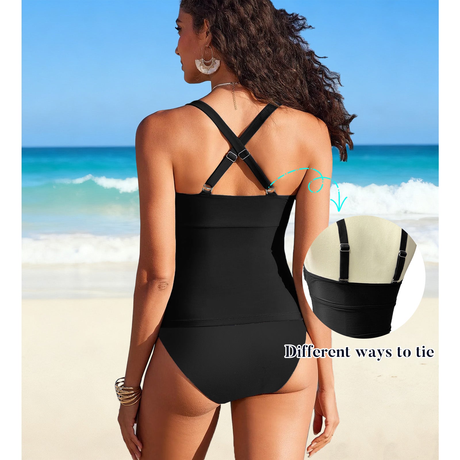Two-piece Swimsuit Women's Tummy Tuck Top with Sexy Bikini Bottoms