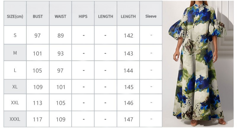 Casual Bubble Sleeve Print Painted Dress