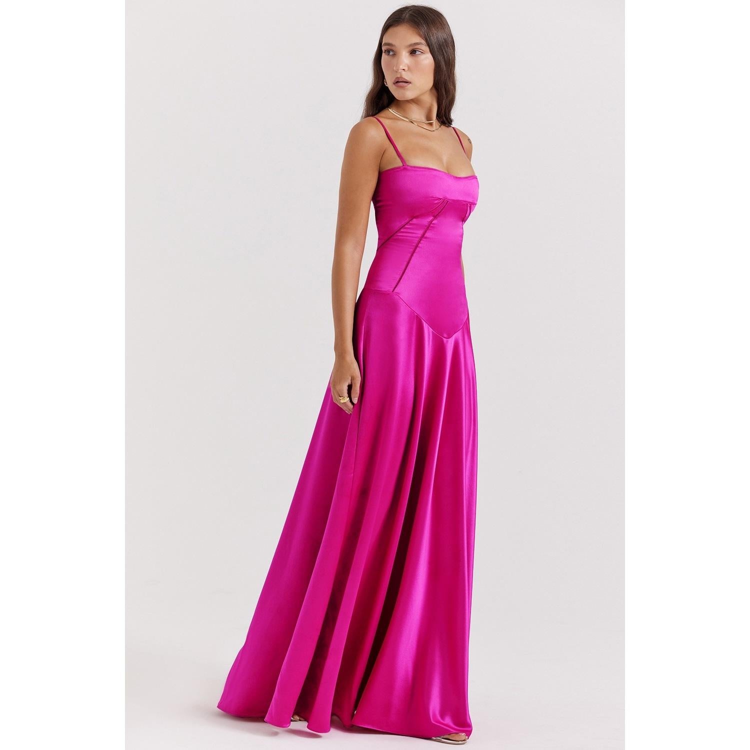 Women Satin Spaghetti Strap Maxi Dress Square Neck Corset Lace Up Back Formal Evening Gown Wedding Guest Prom Party Long Dre. sss