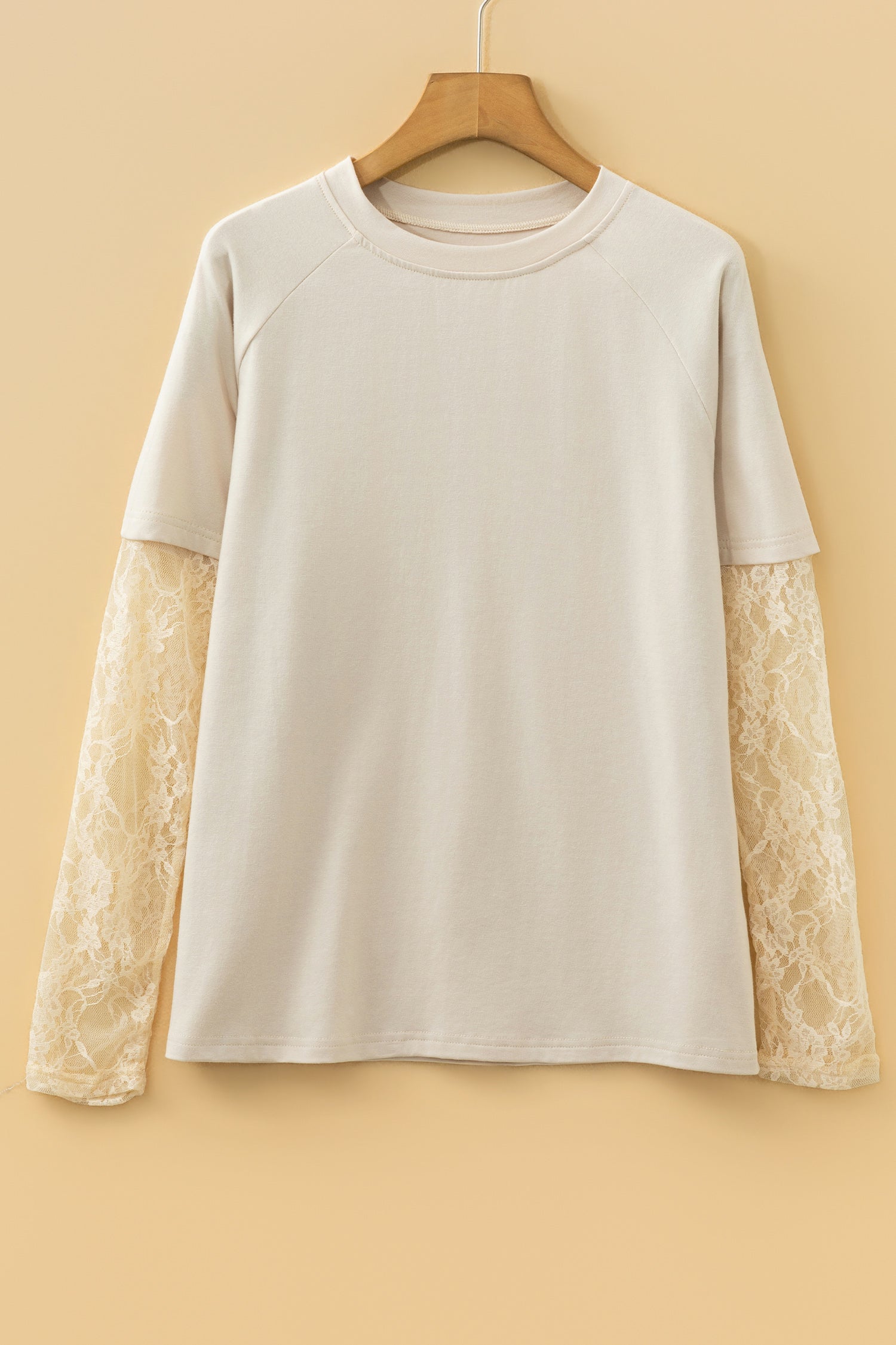 Jet Stream Solid Color Lace Patchwork Long Sleeve T Shirt