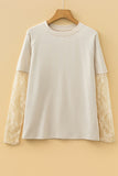 Jet Stream Solid Color Lace Patchwork Long Sleeve T Shirt