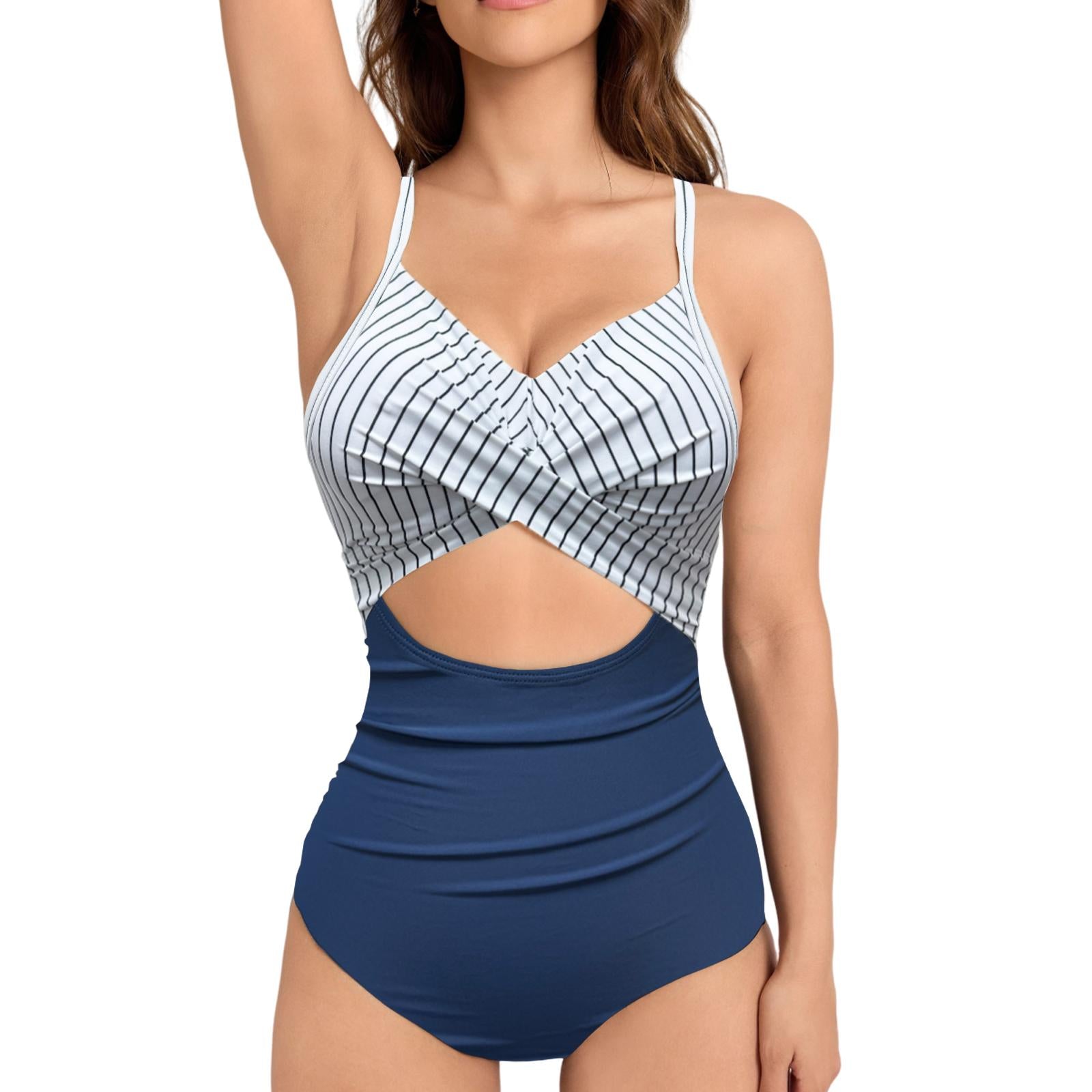 Women's Solid Color Hollow-Out Cut-Out Stretchable Synthetics Sleeveless Elastane 1-Piece Swimsuit - Quick Dry, Breathable, Fitted Streamlined Cut Beachwear Swimdress, Hand Wash Only for Beach Vacations