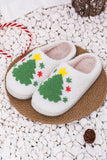 White Fuzzy Christmas Tree Pattern Home Slippers